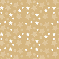 Seamless pattern with stars white colors on beige background. Vector illustration design for presentation, banner, cover, web, flyer, card, poster, wallpaper, texture, slide.