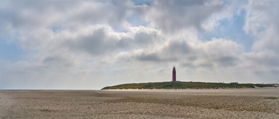 Large horizontal panorama with red lighthouse