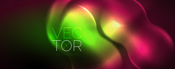 Neon glowing waves, magic energy space light concept, abstract background wallpaper design