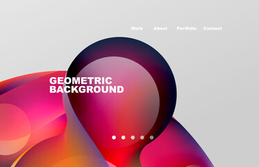 Landing page abstract liquid background. Flowing shapes, round design and circle. Web page for website or mobile app wallpaper