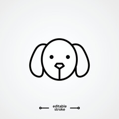 Dog head icon, dog button, vector, sign, symbol, logo, illustration, editable stroke, design style isolated on white linear pictogram