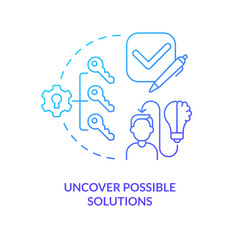 Uncover possible solutions blue gradient concept icon. Build strategy. Structure of case study abstract idea thin line illustration. Isolated outline drawing. Myriad Pro-Bold font used
