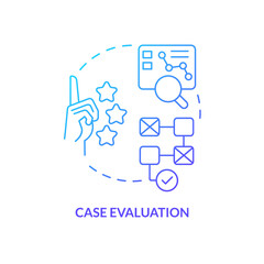 Case evaluation blue gradient concept icon. Analysing common information. Research drafting abstract idea thin line illustration. Isolated outline drawing. Myriad Pro-Bold font used