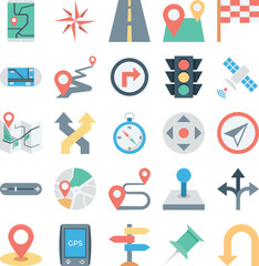 Map and Navigation Colored Vector Icons 

