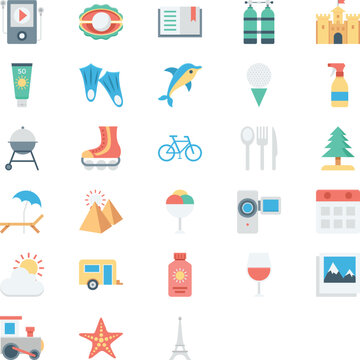 Summer and Holidays Colored Vector Icons 


