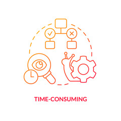 Time consuming red gradient concept icon. Long term research process. Disadvantage of case study abstract idea thin line illustration. Isolated outline drawing. Myriad Pro-Bold font used