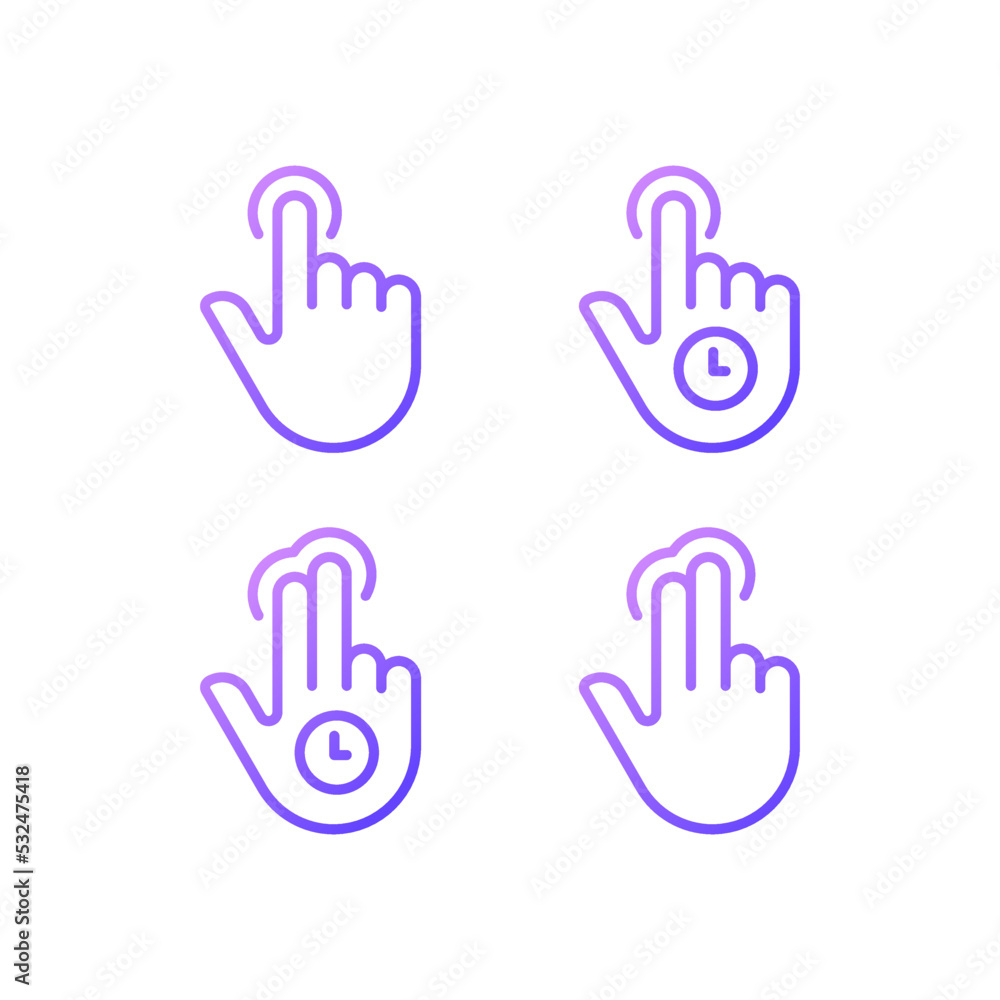 Poster long tap gradient linear vector icons set. double finger touch. multi touch technology. touchscreen 