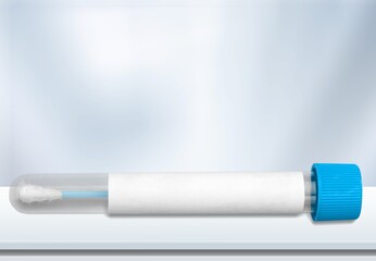 Monkeypox test tube on pastel gradient background. Medical virus diagnostics. Concept of monkeypox.