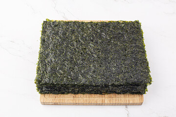 Korean seaweed on a chopping board. laver