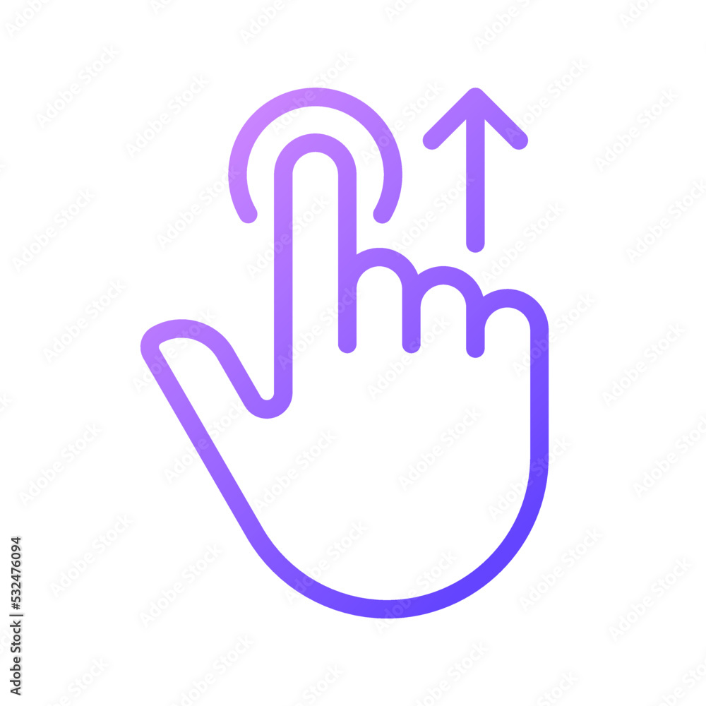 Poster Move upwards gradient linear vector icon. Swipe up. Touchscreen control gesture. Device navigation. Slide and scroll. Thin line color symbol. Modern style pictogram. Vector isolated outline drawing