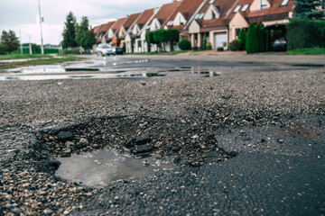 A pothole on asphalt road