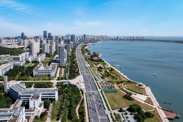 Fototapeta na wymiar Aerial photography of modern buildings in Qingdao West Coast New Area