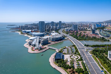 Aerial photography of modern buildings in Qingdao West Coast New Area