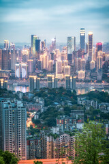 Overlooking the night view of modern buildings in Chongqing Financial Center