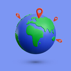 3d realistic red location pointer on global earth. Vector illustration