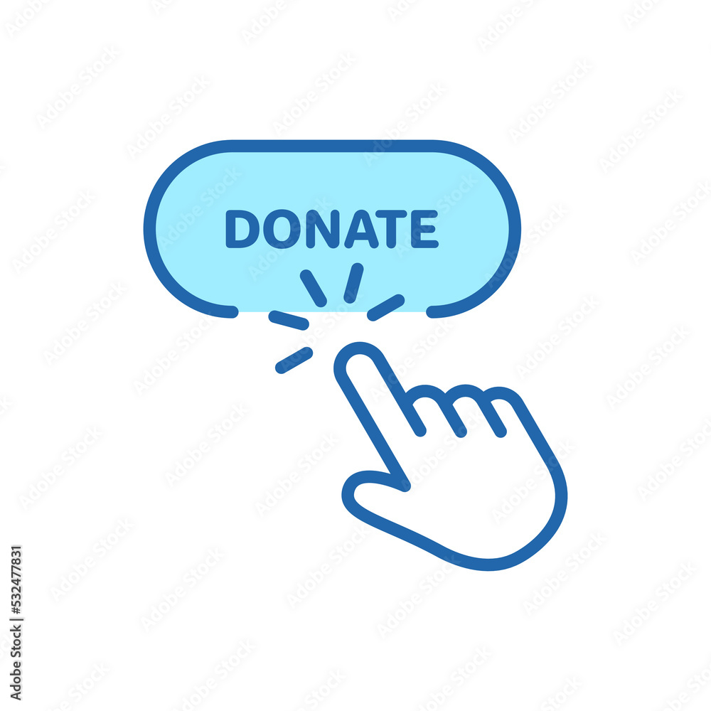 Poster button for online donate line icon. donation with click linear pictogram. support and give help onli