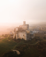 Royal castle of Bobolice and Mirow castle are two very nice place to holiday trip in Poland. Slaskie Wojewodztwo have very nice landscape and nature for photography. Autumn sunsets are best. Aerial. © Hans