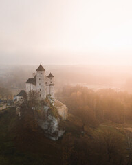 Royal castle of Bobolice and Mirow castle are two very nice place to holiday trip in Poland. Slaskie Wojewodztwo have very nice landscape and nature for photography. Autumn sunsets are best. Aerial. © Hans
