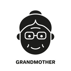 Happy Grandma Face Silhouette Icon. Old Senior Person Pictogram. Old Grandmother Icon. Retirement Concept. Isolated Vector Illustration