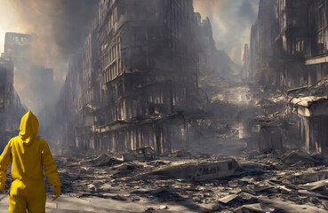 Ruins of a city. Apocalyptic landscape. 3d concept