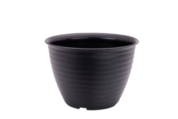 Empty black plastic flower pot isolated on white background. with clipping path