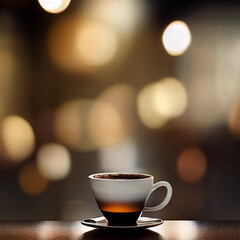 Café Americano coffee.  Studio backdrop. Moody lighting. Glossy. Coffee shop. Wooden bar.