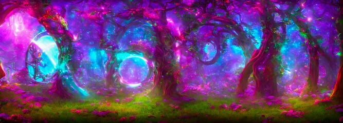 Mysterious portal in a magic forest. abstract background