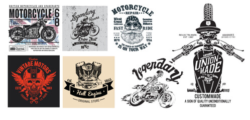 set of vintage labels motorcycles