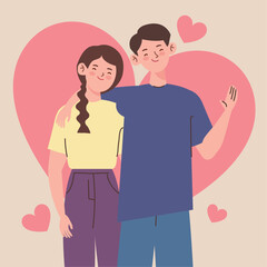 young korean couple with hearts