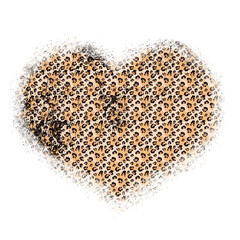 Leopard print pattern hand drawn brush stroke in heart shape . Abstract paint spot with wild animal cheetah skin pattern texture. Yellow Gold PNG Element on transparent background