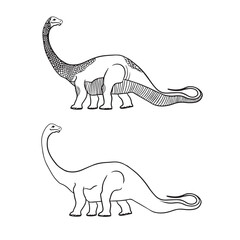 Dinosaur, Cretaceous, line illustration for coloring. Coloring book for adults and children. prehistoric period. Anti stress sketch collection with doodle and zentangle elements.