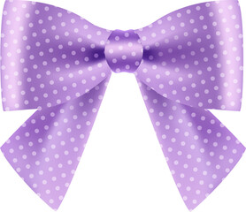 Elegant shiny violet satin bow illustration. Bow isolated on transparent background