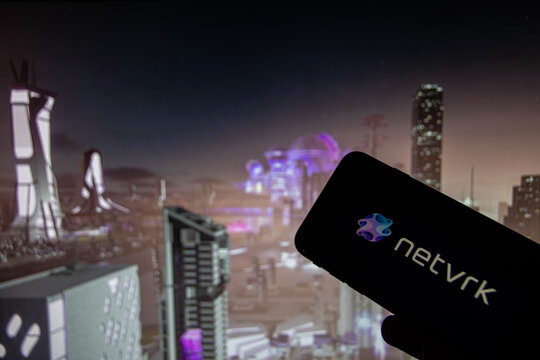 Rheinbach, Germany  27 November 2021,  The logo of the cryptocurrency "netvrk" on the display of a smartphone (focus on the logo)