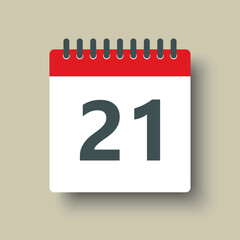 Vector icon calendar day number 21, 21th day month