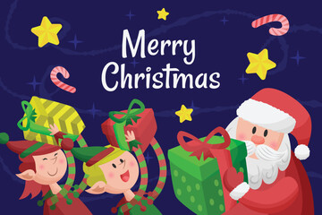 Christmas background Santa Claus hand drawn flat cartoon illustration