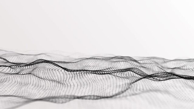 Futuristic particle wave. Abstract technology background. Big data visualization. 3D rendering. 4k animation.