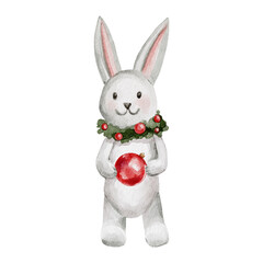 Christmas white rabbit with red bow