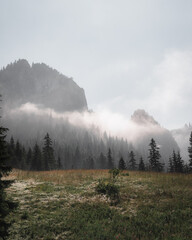 National park of High Tatras in Poland, Landscape photography in the summer. Mountains peaks of Tatry Wysokie with moody conditions