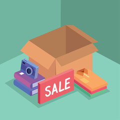 sale label with accessories in box