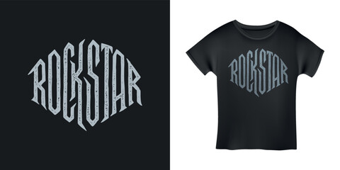 Rockstar word t-shirt design typography. Creative hand drawn lettering art. Rock related text. Vector vintage illustration. - obrazy, fototapety, plakaty
