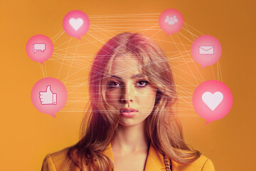 Generation Z teenager girl depending on social networks, likes and comments
