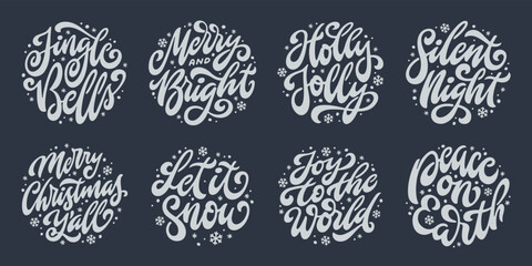 Christmas quotes hand drawn collection. Festive fancy calligraphy for greeting cards, stickers, posters, stamps. Vector illustration.