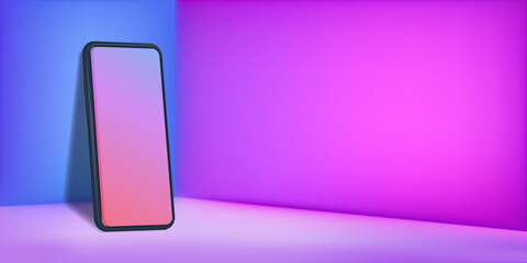 3D Smartphone empty on gradient blue and purple background Product presentation mock up show product