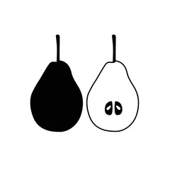 Pear Silhouette. Black and White Icon Design Elements on Isolated White Background