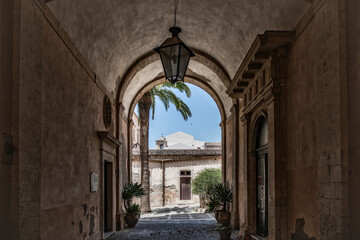 Fototapeta na wymiar A look through a building on the beautiful island of Sicily, Italy.