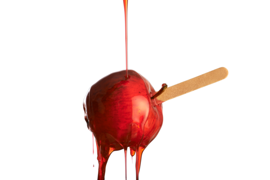 Maçã do amor sendo caramelizada