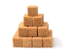 Pyramid of brown unrefined cane sugar cubes