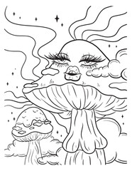 Mushroom stoner coloring page. Vector coloring for adults