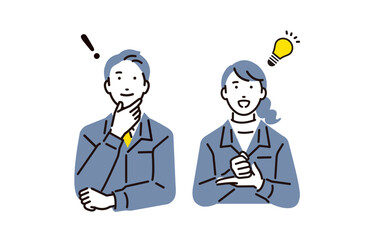 問題を解決する作業服を着た男女