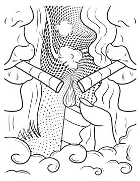 Beautiful girl smoking cigarette coloring page. Vector coloring for adults
